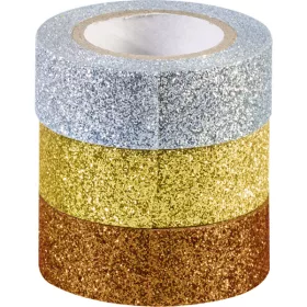 Heyda zlatno-srebrna ljepljiva traka s glitterom, 3 komada