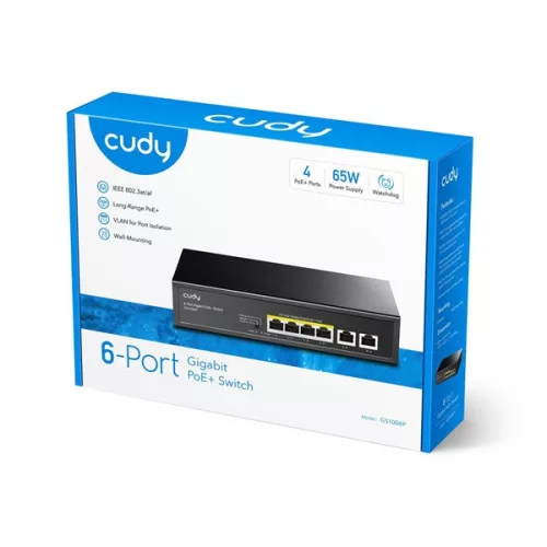 CUDY GS1006P 1x 10/100/1000(PoE+/PoE)+3x 10/100/1000(PoE)+2x gigabitni uplink, 60W PoE preklopnik