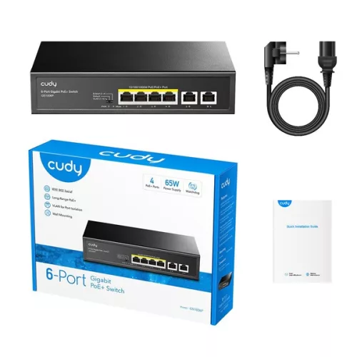 CUDY GS1006P 1x 10/100/1000(PoE+/PoE)+3x 10/100/1000(PoE)+2x gigabitni uplink, 60W PoE preklopnik