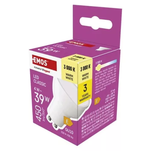 Klasická LED žiarovka Emos ZQ8E22 MR16 4W 450 lm GU10