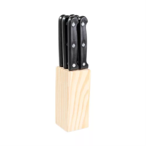 Set cuțite de friptură IRIS KT-602, 7 piese, cu suport (6 cuțite + bloc de depozitare din lemn)
