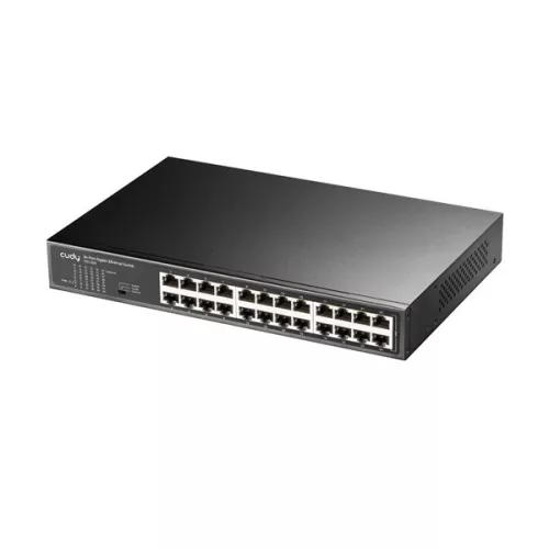 CUDY GS1024 24-portni gigabitni preklopnik, VLAN/Extend način rada, metalno kućište, crni stolni preklopnik