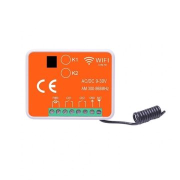   IR RxUni-WIFI, univerzális, 2 csatornás,TUYA wifi vevőegység, 300-868 MHz