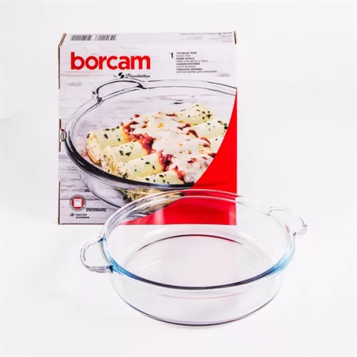 Borcan rotund din sticlă termorezistentă BORCAM cu mâner 1.850ml, 390*256*54mm