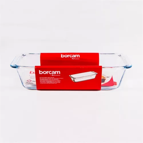 Borcan pătrat din sticlă termorezistentă BORCAM cu mâner 1.630ml, 310*124*70mm