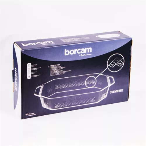Borcan hexagonal din sticlă termorezistentă BORCAM cu mâner 2.750ml, 361*210*64mm