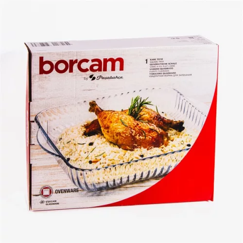 Borcan de sticlă rezistent la căldură BORCAM, pătrat, cu nervuri, cu mâner, 3.200 ml, 317 * 220 * 60 mm