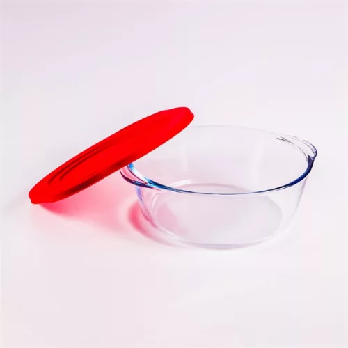 Borcan rotund din sticlă termorezistentă BORCAM cu mâner, capac din plastic 2.200 ml, 251*220*80 mm