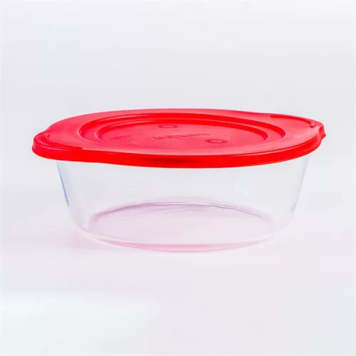 Borcan rotund din sticlă termorezistentă BORCAM cu mâner, capac din plastic 2.200 ml, 251*220*80 mm