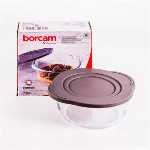 Borcan de sticlă termorezistent BORCAM cu capac de plastic 1,450 ml