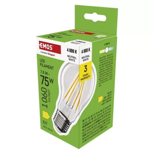 LED žiarovka Emos ZF5D53 E27/7,8 W (75 W)/1060 lm/Prírodná biela s vláknom A60