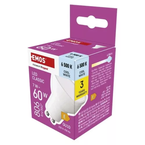 Klasická LED žiarovka Emos ZQ8E44 MR16/GU10/7 W (60 W)/806 lm/studená biela