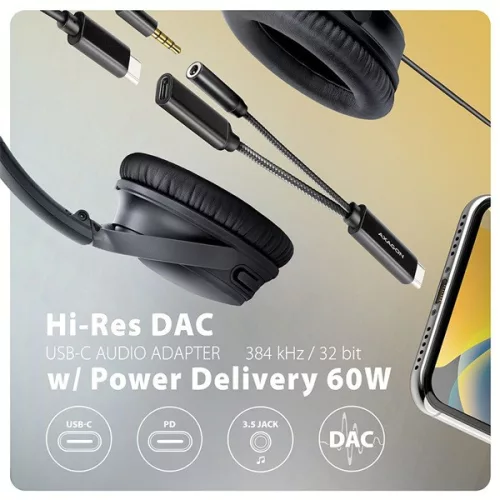 Axagon ADA-HCPD 60W čierny audio adaptér Type-C - Type-C/DAC