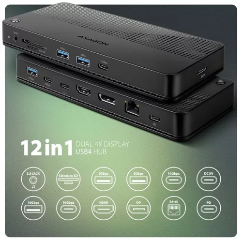 Čierna dokovacia stanica Axagon HMC-U4 USB4