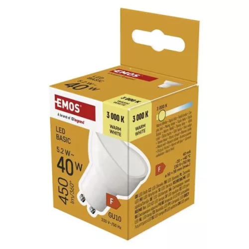 Žiarovka Emos ZL8F22 GU10/5,2 W (40 W)/450 lm/teplá biela LED