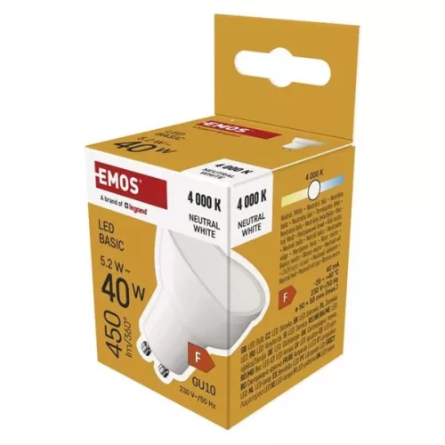 Žiarovka Emos ZL8F23 GU10/5,2 W (40 W)/450 lm/prírodná biela LED