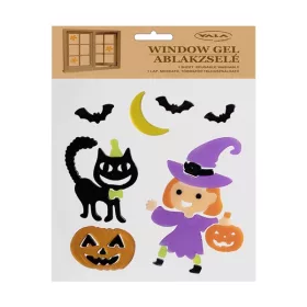 IRIS ablakzselé halloween boszi+fekete macska 20x25cm