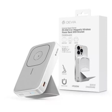   Devia ST395789 Extreme Speed Series 3in1 Magnetic vezeték nélküli PD 20W 10.000 mAh fehér powerbank