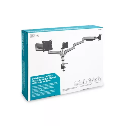 DIGITUS DA-90363 C-bilincses gázrugós univerzális (VESA 75/100) 3-as ezüst monitor tartó konzol