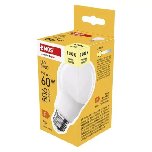 Žiarovka Emos ZL5F42 E27/9,4 W (60 W)/806 lm/teplá biela LED