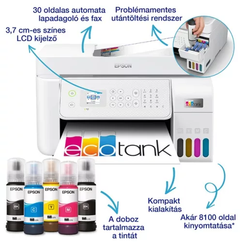 Epson EcoTank L5316 színes nyomtató MFP, WiFi/LAN, 8100/6500 oldal tinta a dobozban