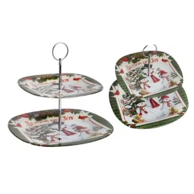   Tavă de servire pentru fursecuri IRIS din sticlă cu 2 niveluri, model oameni de zăpadă, 20cm+25cm