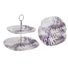   Suport pentru fursecuri IRIS din sticlă cu 2 niveluri, model lavandă, 20cm+25cm