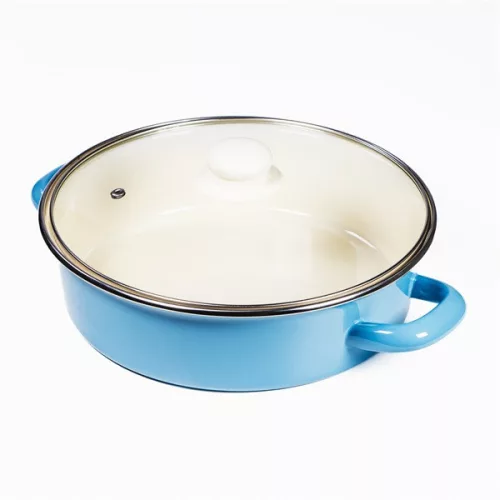 Oală joasă TOO LINE BLUE LOW, 3,2 litri, diametru 24 cm, înălțime 7,5 cm, cu capac de sticlă