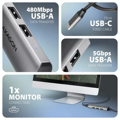 Rozbočovač Axagon HMC-H3A USB-C 5 Gbps STARTER 4v1