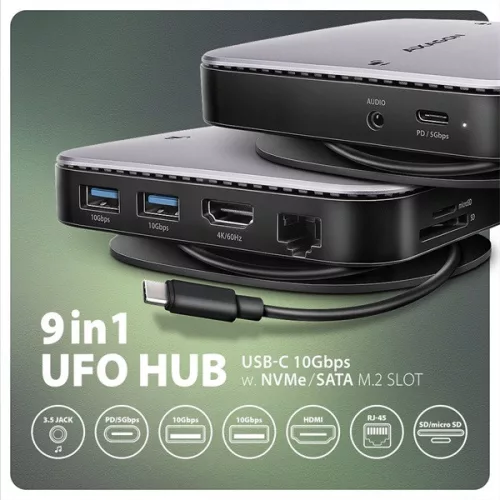 Rozbočovač Axagon HMC-UFO USB-C 10 Gbps UFO 9v1