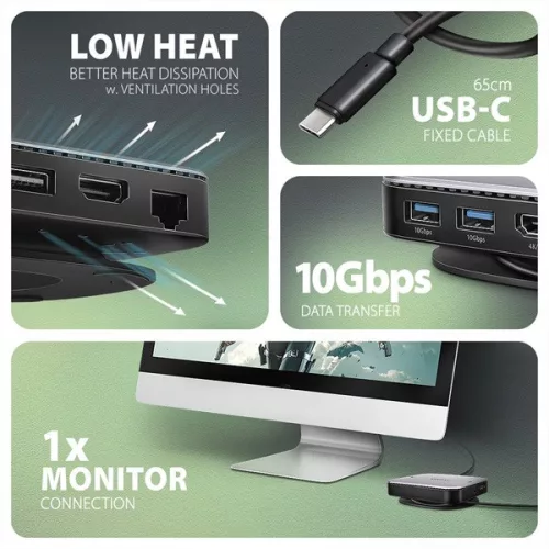 Rozbočovač Axagon HMC-UFO USB-C 10 Gbps UFO 9v1