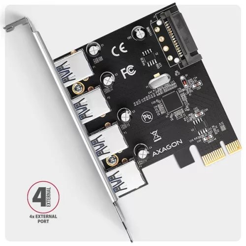Miesto PCI-Express Axagon PCEU-430RS so 4 portami USB-A s rýchlosťou 5 Gbps