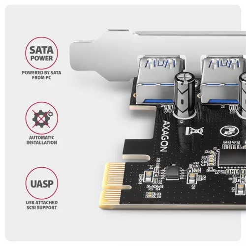Miesto PCI-Express Axagon PCEU-430RS so 4 portami USB-A s rýchlosťou 5 Gbps