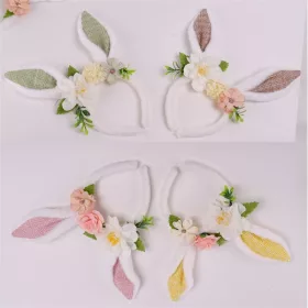IRIS hajpánt nyuszifül+virág 4 féle szín 24cm