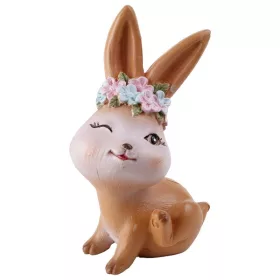 IRIS dekor műgyanta nyúl+virágkoszorú barna 10,7cm