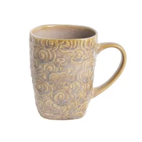 Cană ceramică IRIS cu model floral bej 400ml