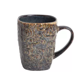 Cană ceramică IRIS cu model floral albastru/maro 400ml