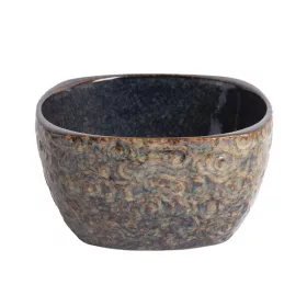   Bol ceramic pentru cereale IRIS, model floral, albastru/maro, 14cm