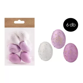IRIS dekor műanyag tojás x6 lila/fehér 4x6cm