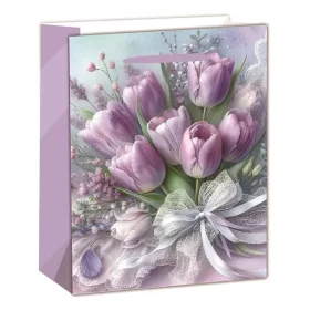IRIS matt papírtasak tulipáncsokros lila 31 x 42cm