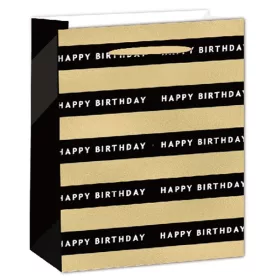   IRIS matt papírtasak hologrammos hot stamp Happy Birtday fekete/arany 18 x 23cm