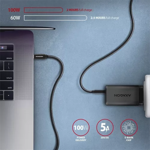 Kábel pre dátum a informácie Axagon BUCM32-CM05AB, 0,5 m, tip C PD 100W 4K HD, čierny