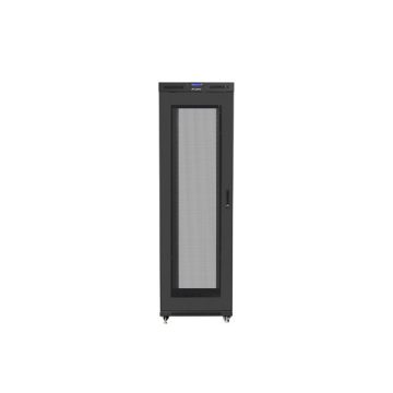   Lanberg FF01-8242-23BL 19" 42U SZÉL:800mm MÉLY:1200mm MAG:2127mm lapraszerelt LCD hálós fémajtós fekete rack szekrény