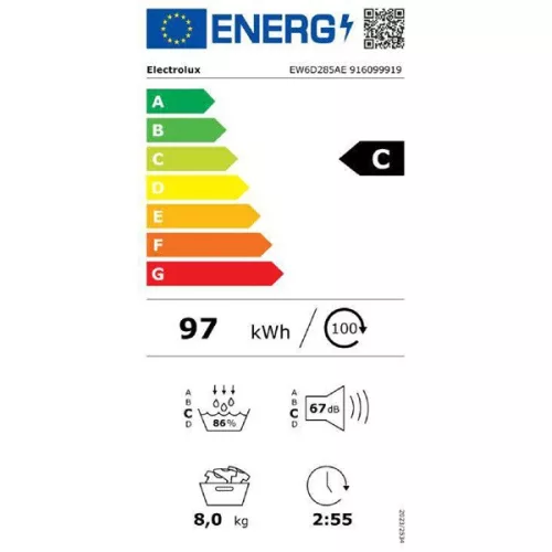 Electrolux EW6D285AE GentleCare biela, 8 kg, tepelné čerpadlo, sušička bielizne
