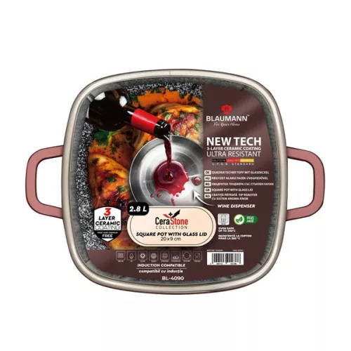 Blaumann BL-4090 Colecția Cerastone Ghiveci pătrat de 20 cm cu capac