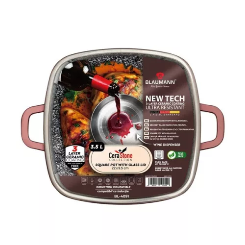 Blaumann BL-4091 Colecția Cerastone Ghiveci pătrat de 22 cm cu capac