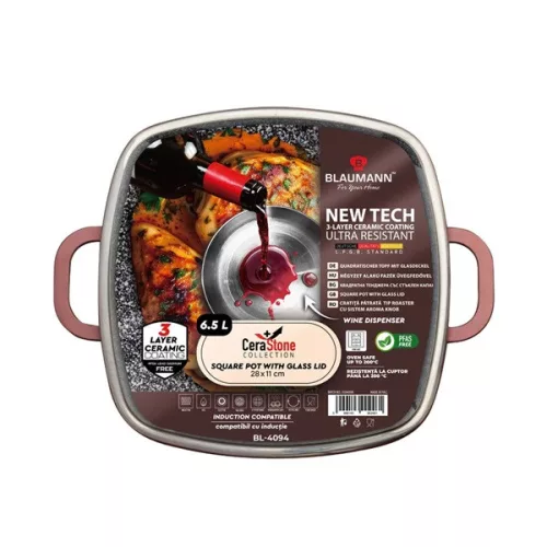 Blaumann BL-4094 6.5L Colecția Cerastone Ghiveci pătrat de 28 cm cu capac