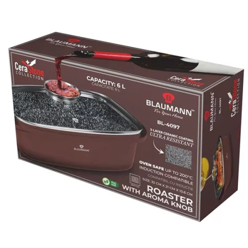 Tavă de copt Blaumann BL-4097 Cerastone Collection cu capac și buton de aromă