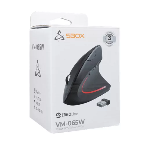 Sbox VM-065W 4D 2,4GHz fekete vezeték nélküli vertikális egér