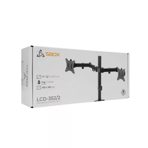 Sbox LCD-352/2-2 17"-32" dönthető, forgatható asztali dual monitor tartó konzol